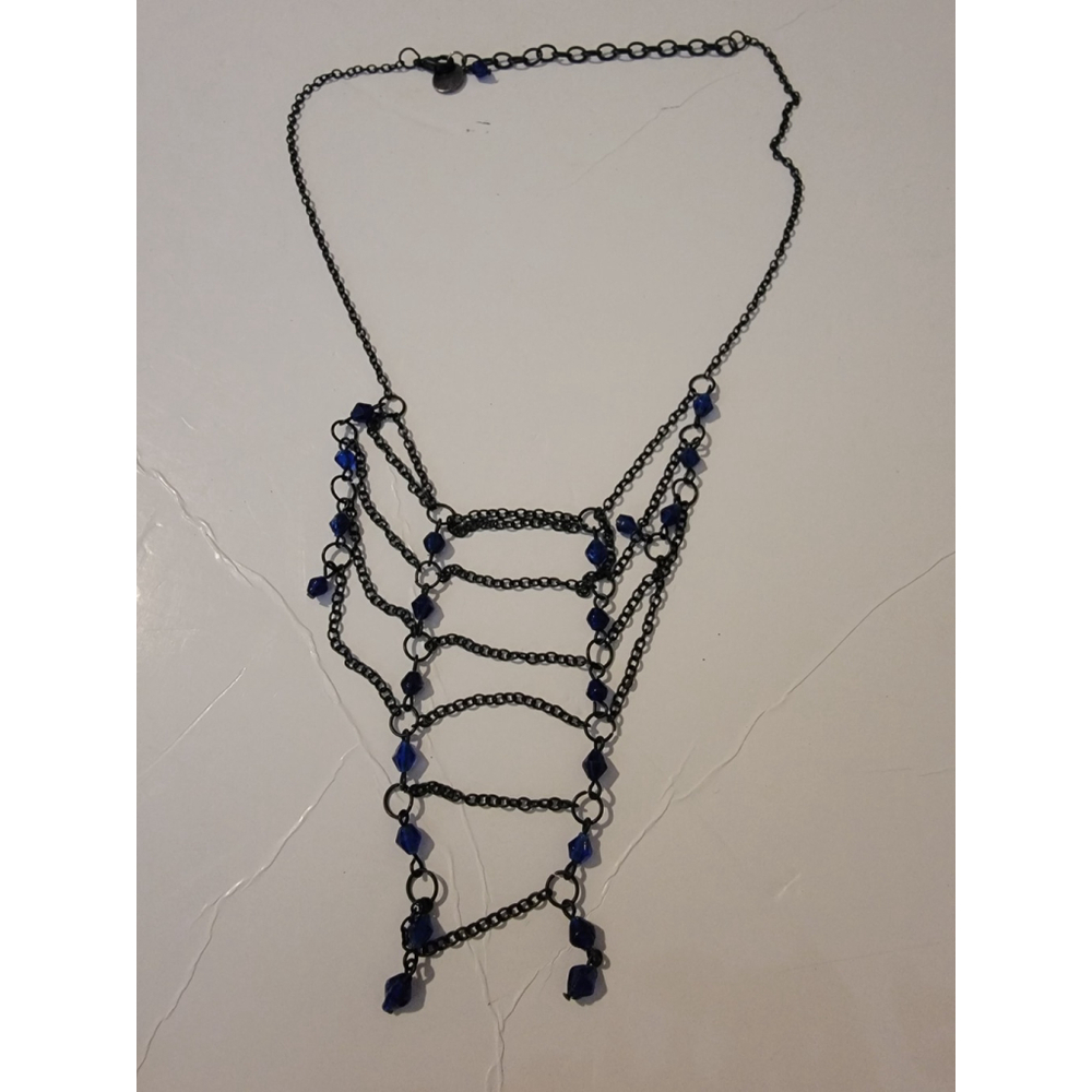 ZAD Black Bib Necklace. Faceted Acrylic Black Beads. Vintage.
